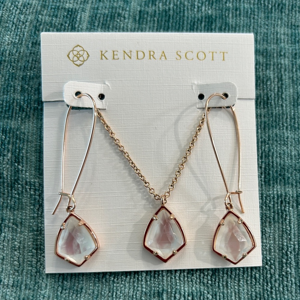 Kendra Scott Carine & Cory Gift Set. Rose Gold with Clear Gems.